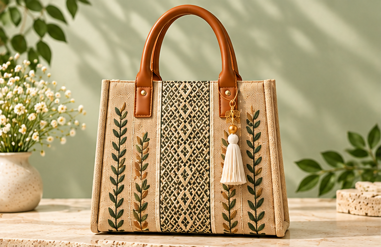 embroidered jute tote - Image 5