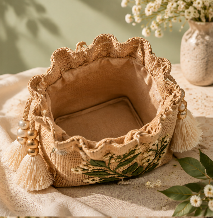 Jute Leaf Embroidered Potli Bags - Image 3