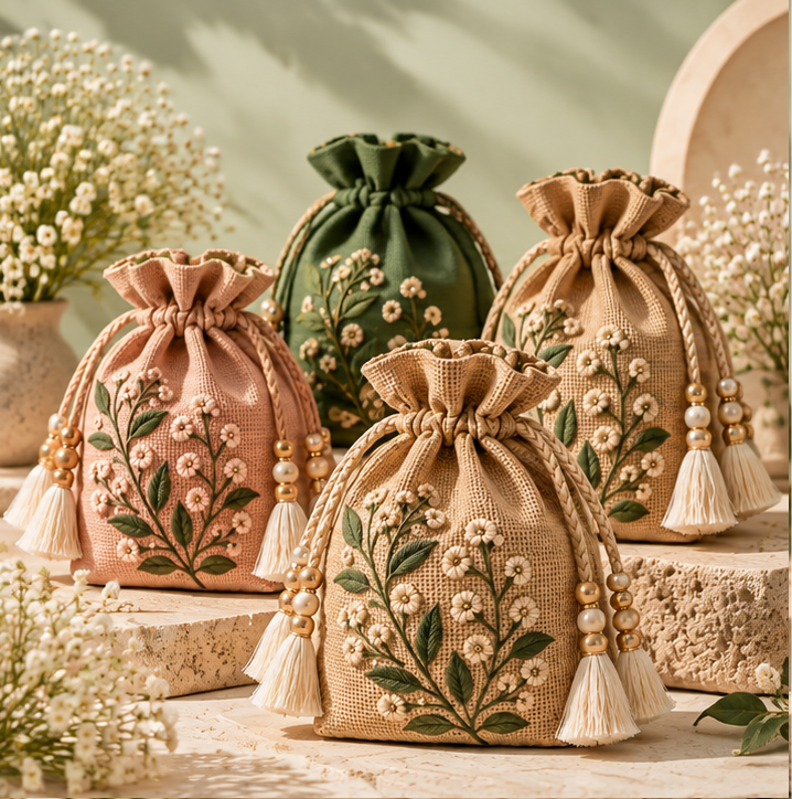 Jute Leaf Embroidered Potli Bags - Image 2